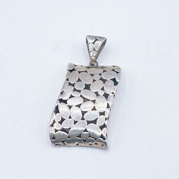 Sterling Silver 925 Textured Rectangle Pendant With Leaf Pattern - Picture 1 of 5